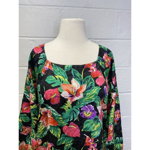 VTG‎ 70s 80s R Michael Alan Small Silky Artsy Floral Nightgown Kaftan Tropical - Picture 4 of 9